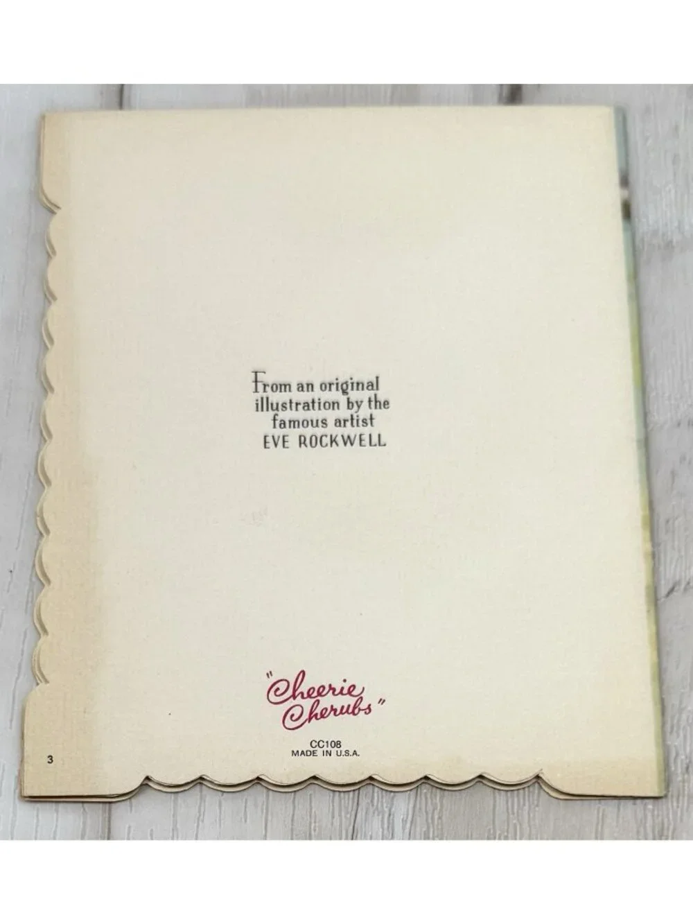 VTG UNUSED Christmas Card Artist EVE ROCKWELL Cheerie Cherubs Ice Skating Deer